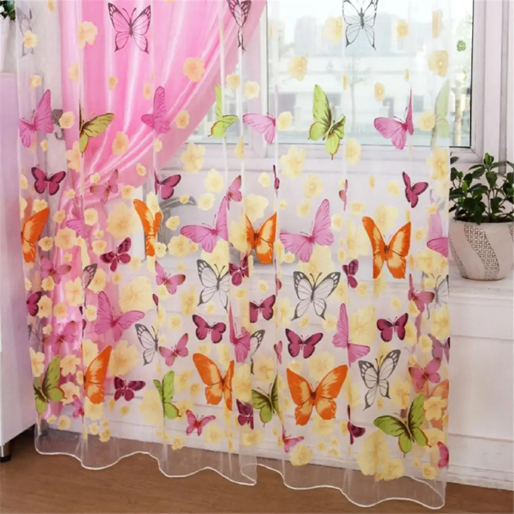 

Colorful Butterfly Printed Tulle Window Screens Sheer Voile Door Curtains Drape Panel Or Scarf Assorted Curtain
