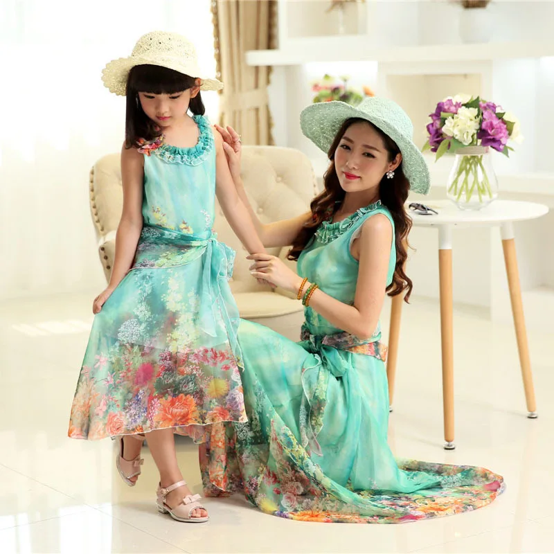 

Flower girls dress mother and daughter dress bohemian summer beach dress summer wear chiffon skirt girl holiday dresses seaside