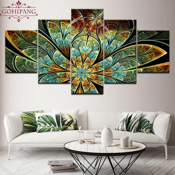 

Gohipang HD Printed Flower Pattern Painting Home Decor 5 Panel Canvas Abstract Poster Modular Wall Art Pictures For Living Room
