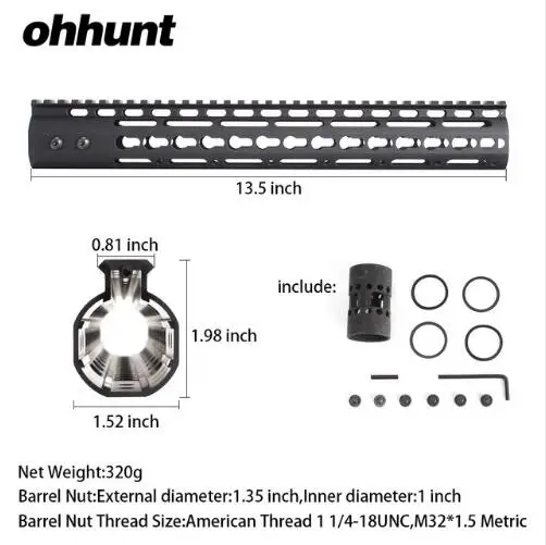 Keymod Handguard AR15 поплавок K-MOD Пикатинни тонкий стиль стальной баррель гайка для прицела " 9" 1" 12" 13," 15" - Цвет: 13.5 inch Black