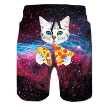 Мужские шорты рабочая одежда кошка ест Тако пиццы рубашки Галактика Космос летние короткие брюки 3d пляж праздник