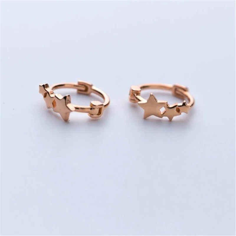 

100% 925 Silver /Rose GoldKorean Style Simple Five-pointed Star Buckle Stud Earring Charm Trend Women Jewelry Sale E7598