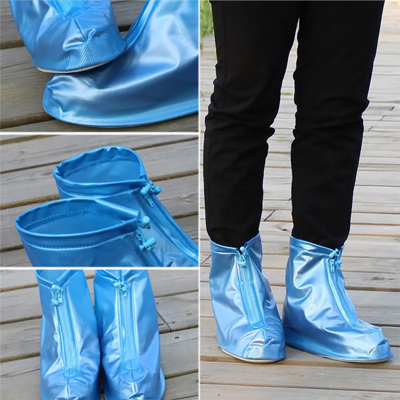 1Pair Reusable Rain Shoes Cover Adult Children Thicken Waterproof Boots Cycle Rain Printing Flat Slip-resistant Overshoes