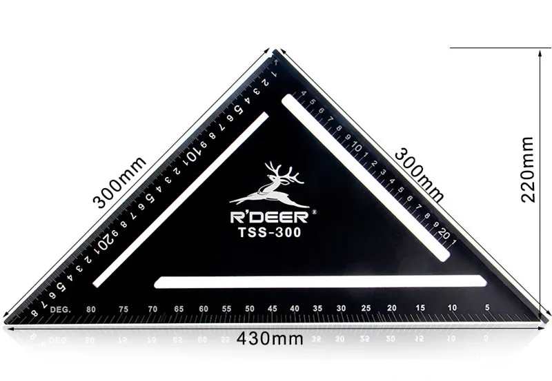 R'DEER 90 градусов треугольная линейка 300 мм утолщенный алюминиевый сплав метрический транспортир квадратный деревообрабатывающий манометр инструменты широкое основание