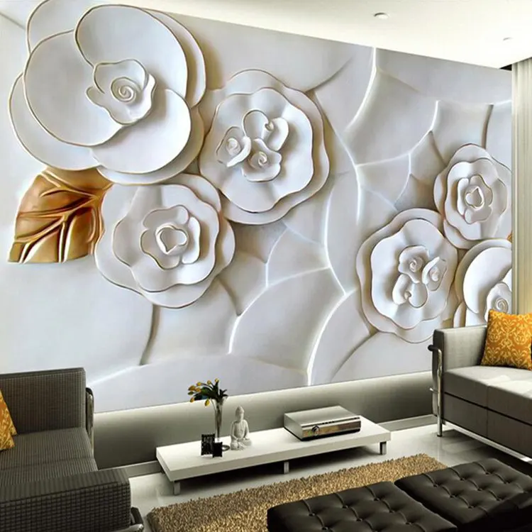 

Custom 3D Stereoscopic Embossed White Roses Mural Wallpaper Living Room Sofa Background Photo Wall Paper Papel De Parede 3D