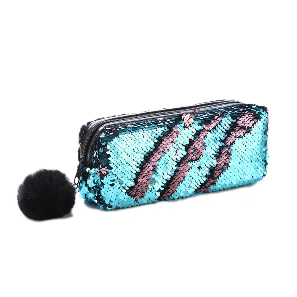 

Fashion Sequins Ladies Cosmetic Bag Plush Pencil Pouch Beauty Brush Tote Two-Color Mermaid Party Makeup Packet