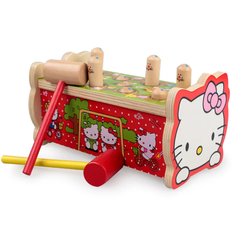 

OUY Children's Puzzle Wooden Cartoon Animal Double Hammer Kitty Style Hamster Early Learning Parents Interactive Percussion Toys