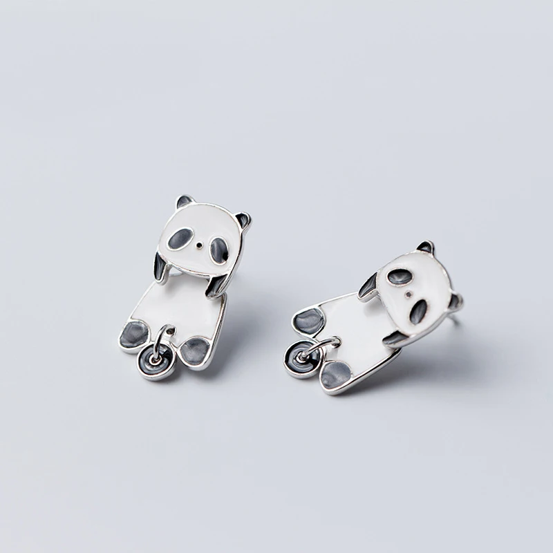 

MloveAcc Genuine 925 Sterling Silver Cute Panda Animal Stud Earrings for Women Girl Black White Enamel Earring Jewelry