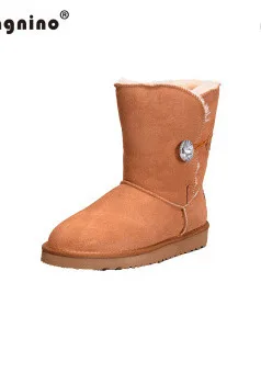 Dagnino бренд высокое качество Австралии теплый натуральный овчины Натуральный мех шерсть Для женщин зимние ботинки Украшенные стразами и пуговицы