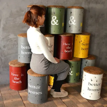 Vintage storage metal bar stool american drums stool soft decoration Vintage storage metal bar stool american drums stool soft decoration