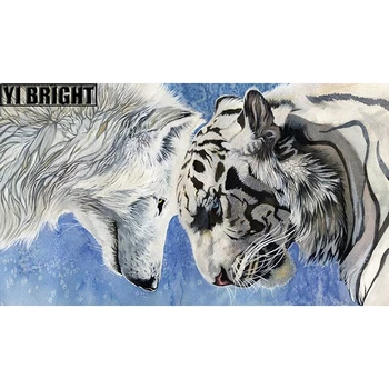 

NEW DIY Full Square/Round Diamond Painting "White Tiger & Wolf" Diamond Embroidery Cross Stitch Needlework Home Decoration GT