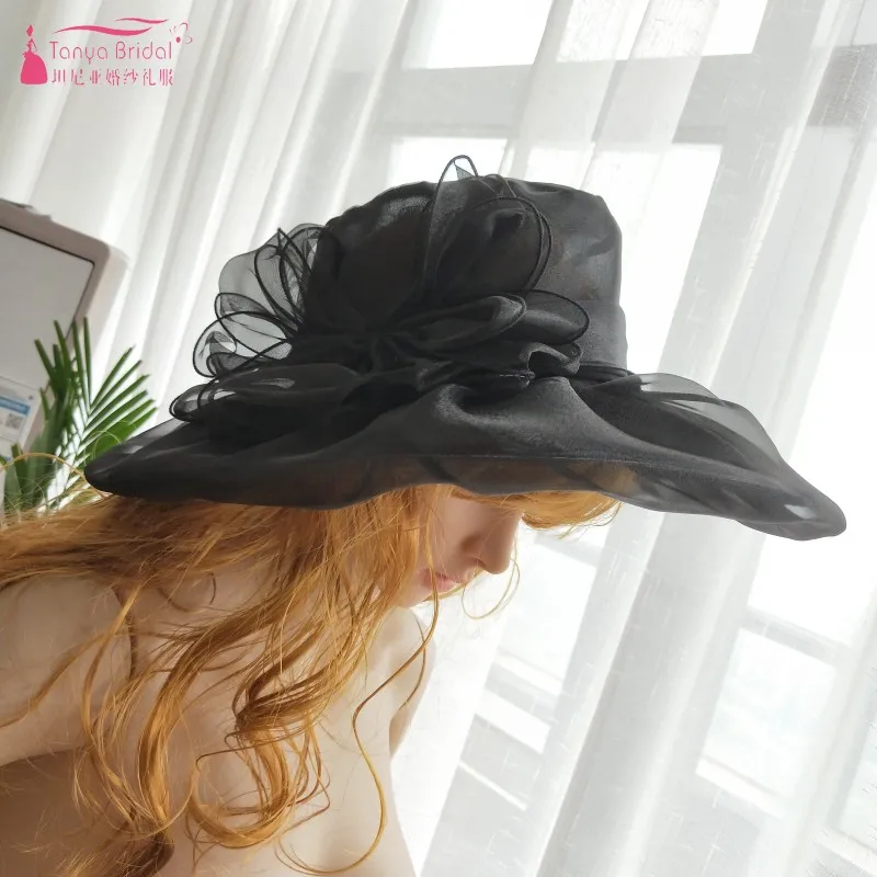 Модные свадебные шляпы для невест Диаметром 31 см, вечерние шляпы для женщин, элегантные официальные аксессуары для волос, дешевые 9 цветов, Свадебные шляпы ZM001 - Цвет: Черный