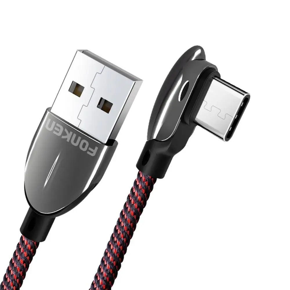 Кабель для быстрой зарядки FONKEN 3A USB type C, 90 градусов, USB C, игровой кабель для зарядки, зарядное устройство для телефона Android, кабель для передачи данных с углом 90 градусов type-C - Цвет: Black Type-C Cable