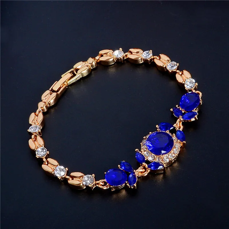 SHUANGR Женские винтажные желтое золото цвет 3 цвета S браслет из австрийских кристаллов браслеты вечерние ювелирные изделия подарок - Окраска металла: blue