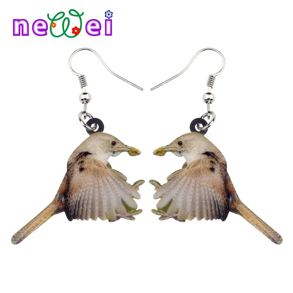 Newei акриловый сладкий дом Wren птица серьги большие длинные падение мотаться