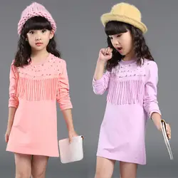 Детская одежда Корейский весной и осенью Обувь для девочек дна рубашки хлопковые эластичные Длинные рукава Вязание футболка