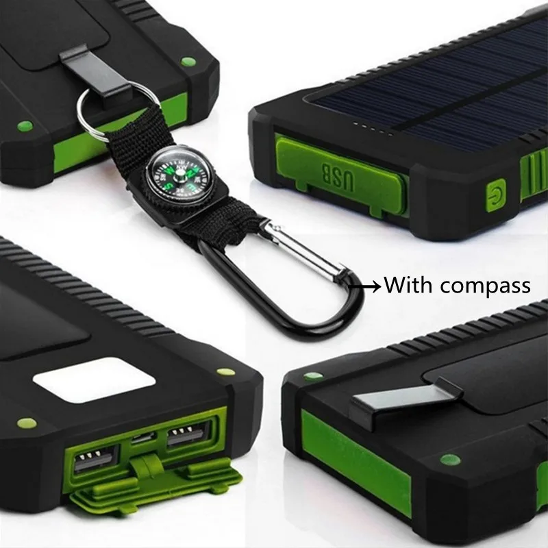 Solar Power Bank 30000mah Solar Charger External Battery Waterproof Solar Powerbank For Xiaomi Iphone Huawei With Led Light