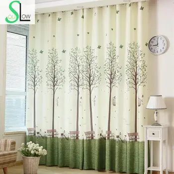 

[Slow Soul] Korean Bedroom Windows Shading CurtainPrinting Tree Cartoon Curtains And Tulle Fabric For Living Room Children