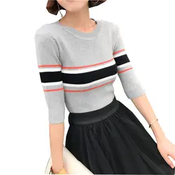 2019 тонкий пуловер женский с круглым вырезом вязаный свитер женский универсальные базовые Топы с коротким рукавом Одежда