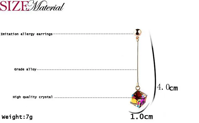 15 Colors Crystal Cube Dangle Earrings