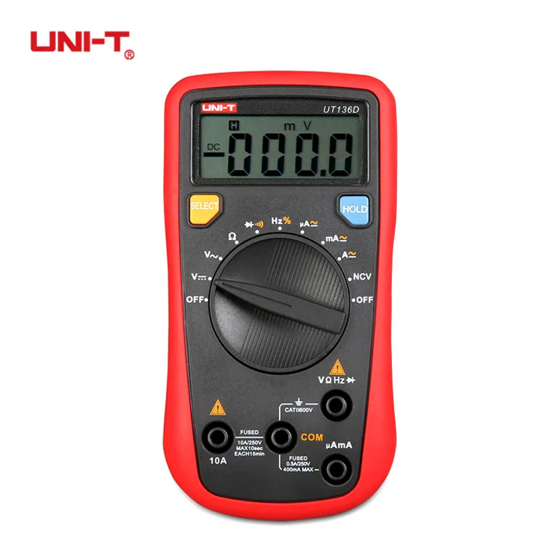 

UNI-T UT136B UT136C Digital Multimeter Auto Range AC DC Frequency Resistance Tester Ohm Diode Temperature Test Ammeter Voltmeter