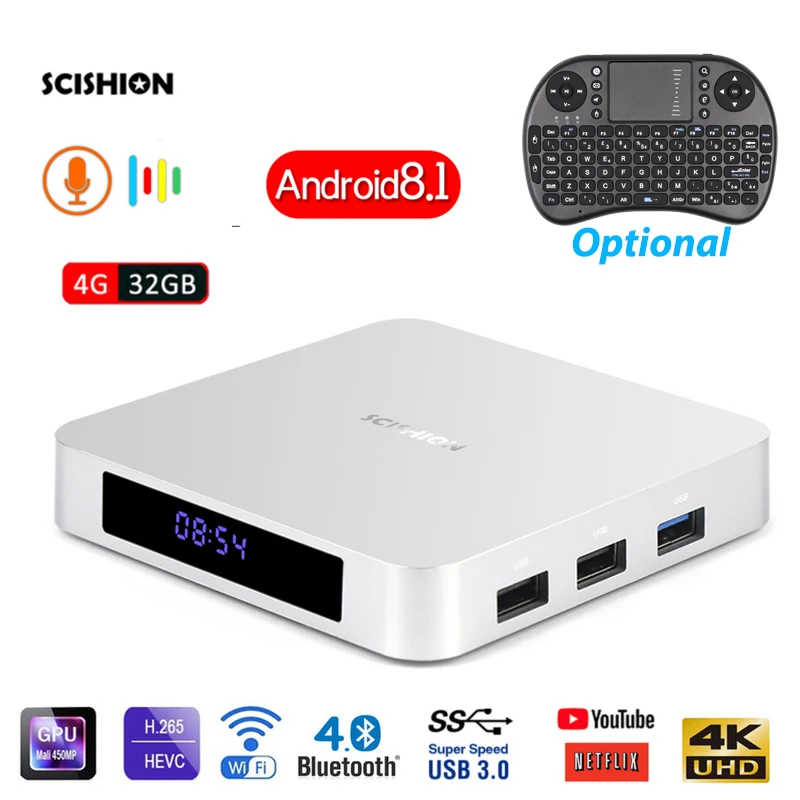 

SCISHION AI ONE Android 8.1 Smart TV Box With Voice Control RK3328 4GB 32GB 2.4G WiFi Set Top Box Bluetooth 4.0 4k Media Player