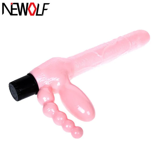 Три головки анальные шарики G Spot фаллоимитатор вибратор без бретелек ремень на