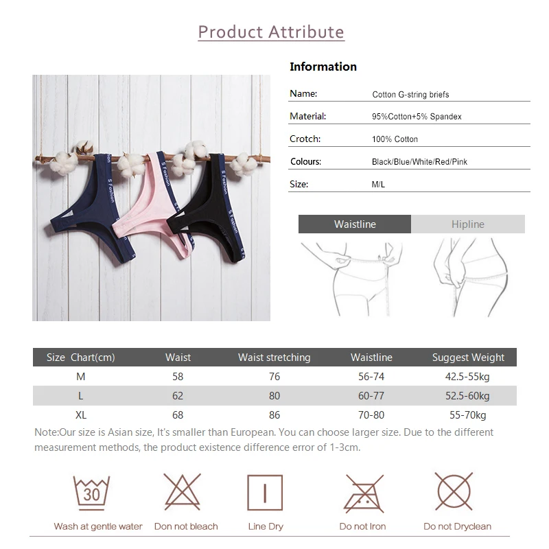 DULASI Women's Cotton G-String Thong Panties String Underwear Women Briefs Sexy Lingerie Pants Intimate Ladies Letter Low-Rise