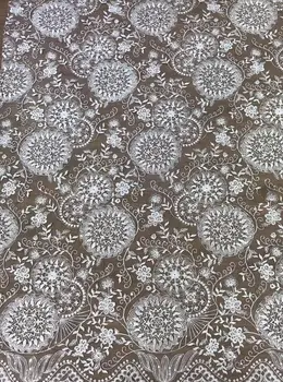 

White wedding dress fabric ring line embroidery French mesh tulle ZLL-5128 African Nigeria lace fabric