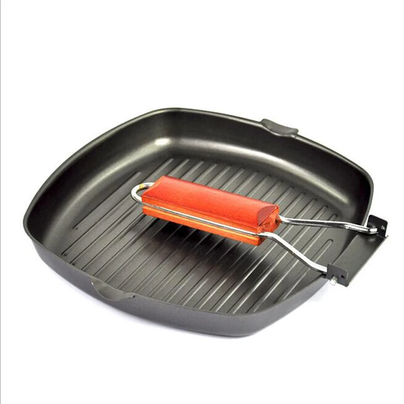 Открытый Портативный складной сковорода для стейка утолщенной с антипригарным покрытием квадратная сковорода гриль на открытом воздухе для барбекю, пикника Посуда-4