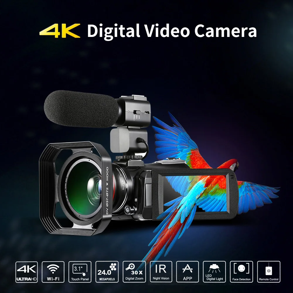 Портативная Цифровая видеокамера Andoer AC3 4K UHD DV камера с 30 кратным увеличением Wi Fi