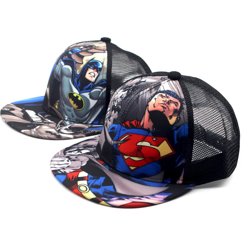

New Fashion Boys Girls Superman Caps Children Batman Hats Kids Hip Hop Summer Autumn Baby Mesh Visor Baseball Cap Snapback