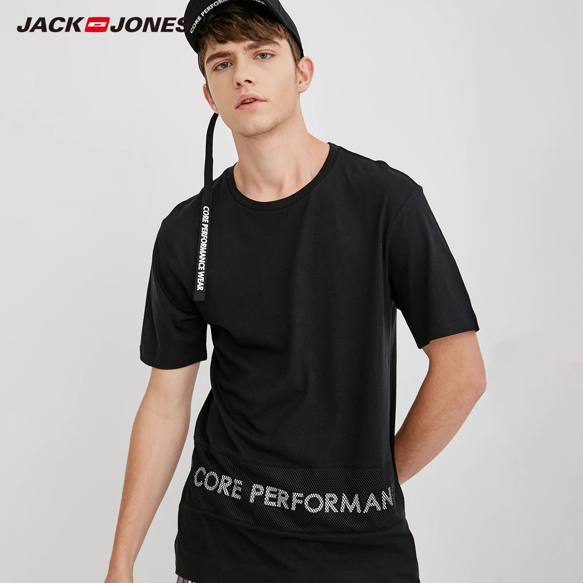 JackJones для мужчин модал письмо прямой короткий рукав Футболка однотонная 2019