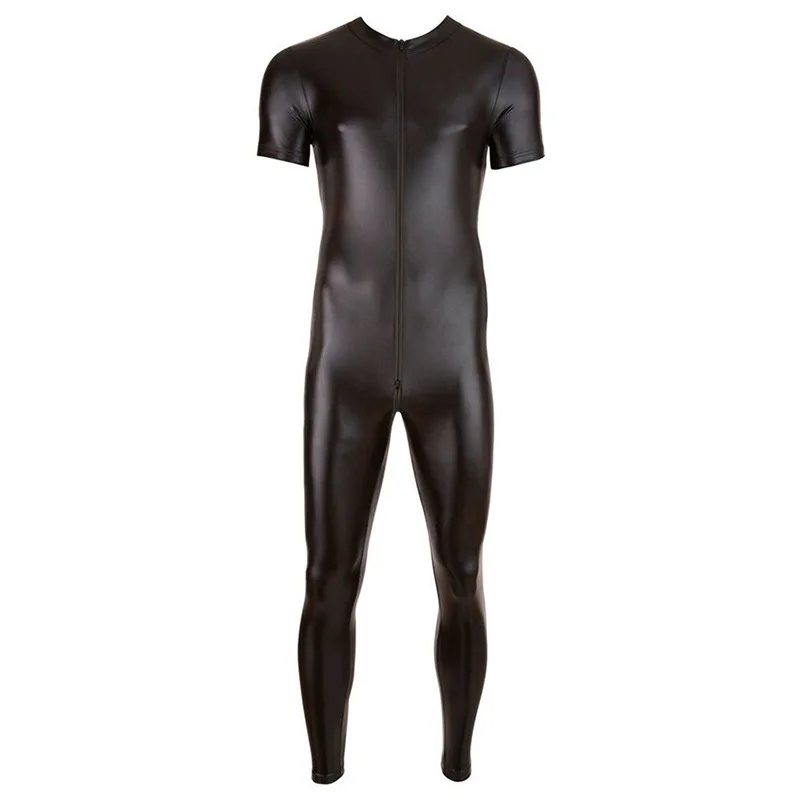 OLOEY men romper leather sexy short sleeves one-piece male romper black mens jumpsuits dj dance costume zip open bobysuits men OLOEY men romper leather sexy short sleeves one-piece male romper black mens jumpsuits dj dance costume zip open bobysuits men
