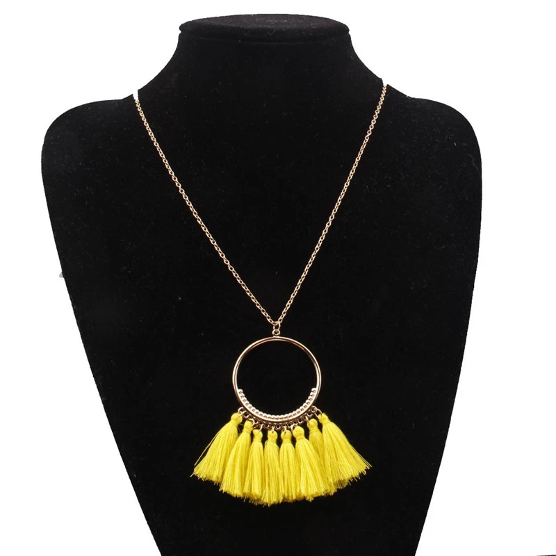 Lkcflbmafm Ethnic Vintage Yellow Long Tassel Necklace Luxury Maxi Green Silk Thread Ethnic Big Necklace For Women Jewelry Gift Pendant Necklaces Aliexpress