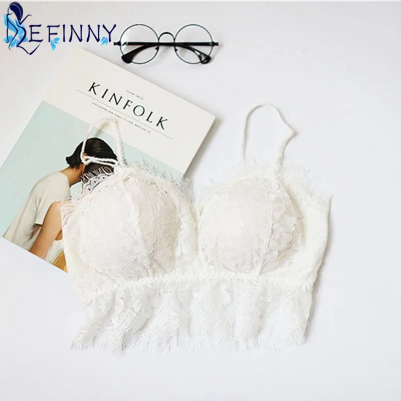 2018 Fashion Star Style Women Eyelash Lace Safe All-match Bottom Bralette Bralet Bra Bustier Crop Top Removable Padded Tube Tops