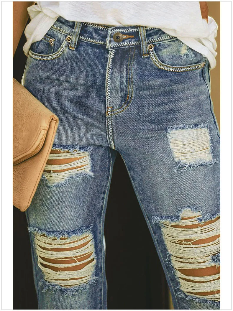 Рваные джинсы-бойфренды; Прямая поставка; популярные в стиле