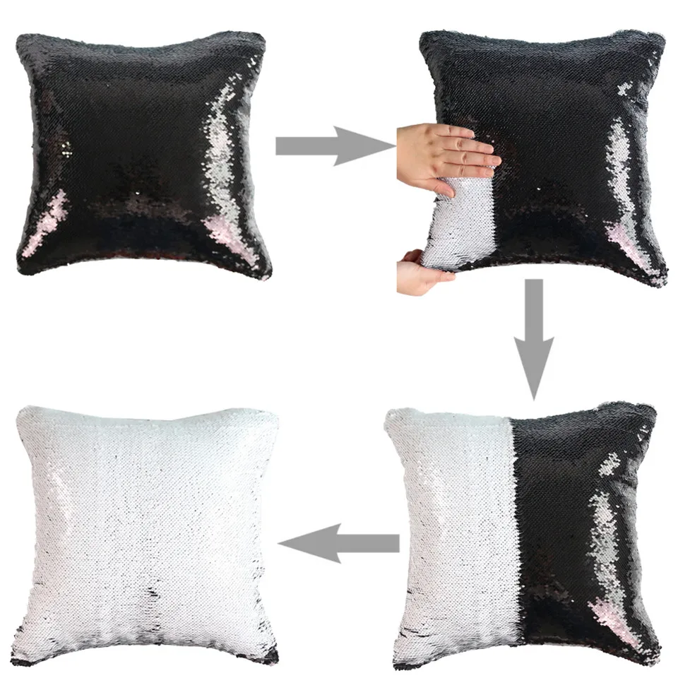 DIY Mermaid Sequin Cushion Magical Pink Throw Pillowcase 40cmX40cm Color Changing Sofa Bed Decor Decorative Reversible