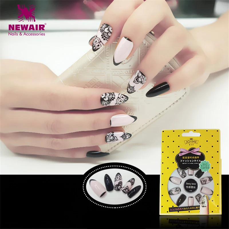 

Stiletto Nails Full Cover False Nails with Glue Acrylic Nail Tips UV Long Artificial Fake Nails Fuax Ongles