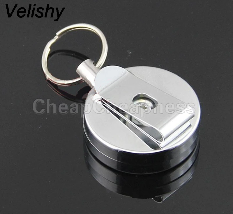 Velishy Hot Sale Men Mini High Quality Casual Stainless Steel Badge Reel Retractable Key Ring ID Card Holder Clips