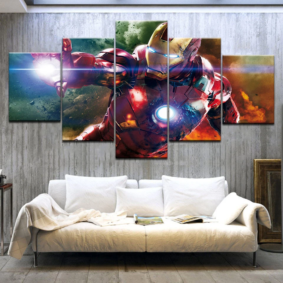 HD Print 5 Piece Canvas Art Iron Man Marvel Movie Poster Paintings on