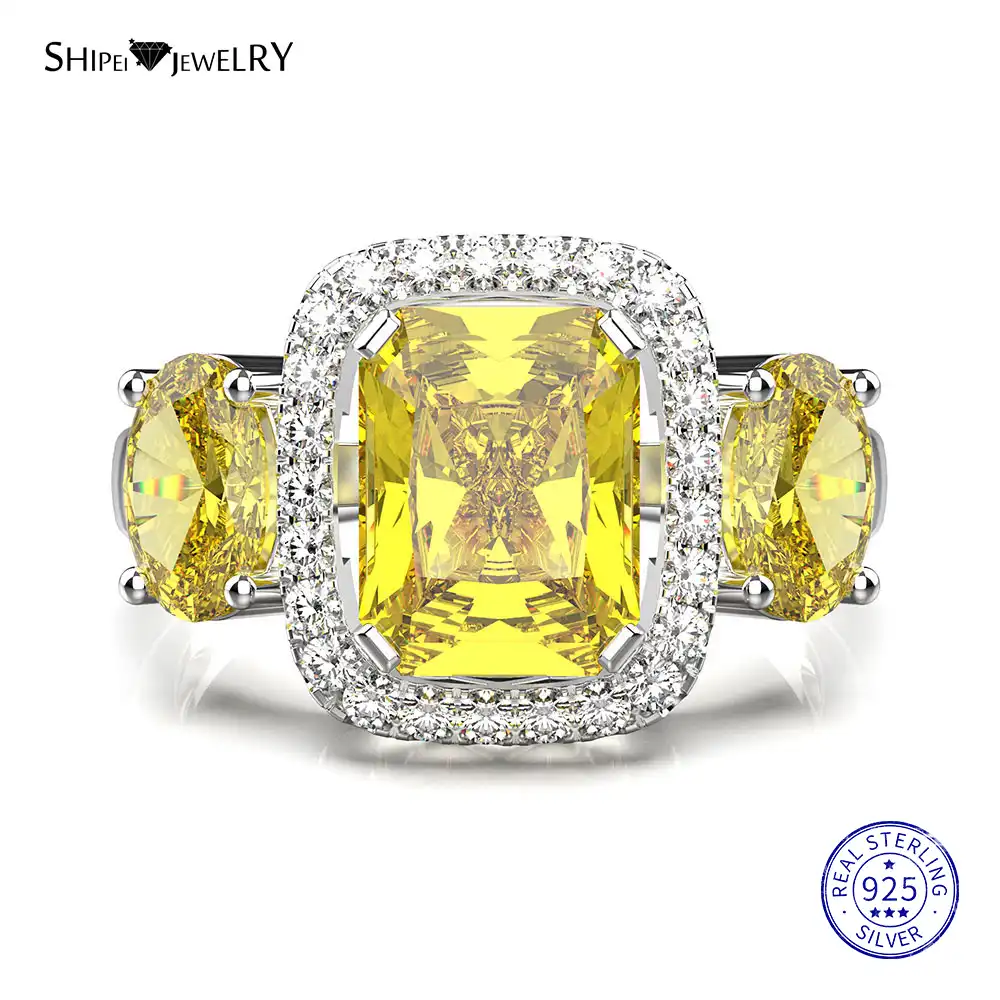 Shipei 100 925 Sterling Silver Yellow Sapphire Square Engagement