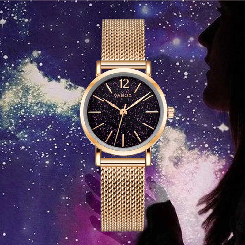 

Fashion Women Dress Watches Luxury Brand Rose Gold Ladies Small Clock Starry Sky Mesh Female Quartz Wrist Watch relogio feminino