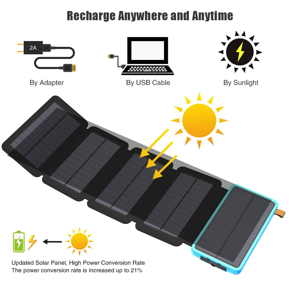  20000mAh External Battery Solar Power Bank for iPhone 4 5 5s iPhone 6 6s iPhone 7 8 iPhone X iPad S