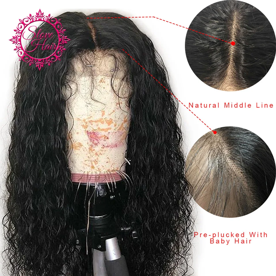 

Lace Front Human Hair Wigs For Women Water Wave Natural Black Remy Brazilian Lace Wig Pre Plucked With Baby Hair Bleached Slove