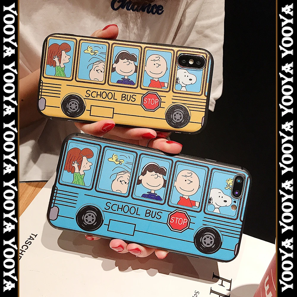 

Cute Cartoon Snoopys bus Cases for iPhone 7 8 7Plus 6S X XS XR MAX Luxury Silicone Back Cover Case killer duck and lion