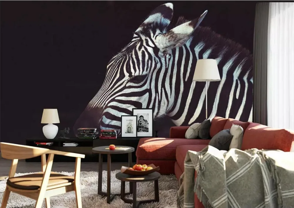 Beautiful zebra head line sofa bedroom background wall decoration wallpaper murals | Обустройство дома