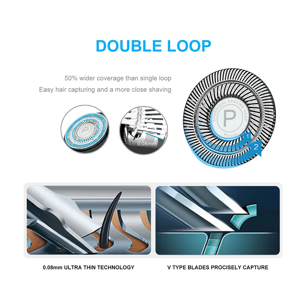 Phisco перезаряжаемая электробритва для мужчин триммер для бороды влажная сухая Водонепроницаемая USB роторная бритва головки уход за лицом