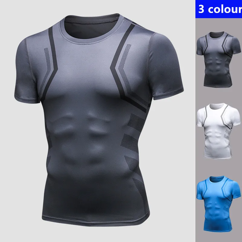 

Men Fitness Solid Fitness Training Quick Dry T-Shirt Compression Stretch Running Cycling Gym Outdoor Wear Tight T-shirt