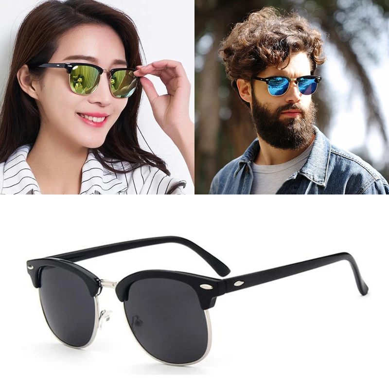 Half Metal Brand Designer Sunglasses Glass Lens Mirror Driving